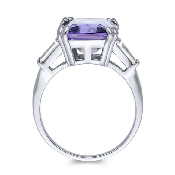Sterling Silver Radiant Purple CZ 3-Stone Ring - Picture 4 of 4